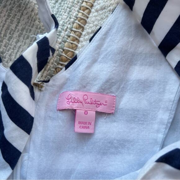 Lilly Pulitzer Roswell Cording We Will Go Navy White Striped Fit & Flare Dress 0 - Picture 8 of 10